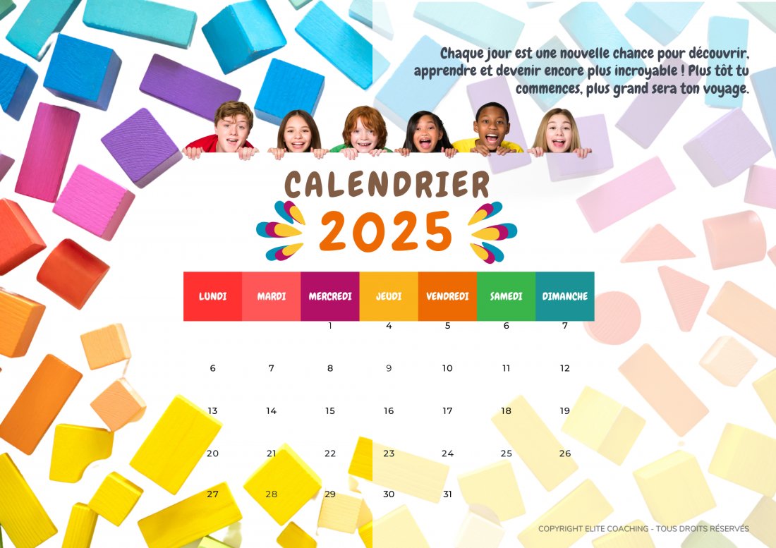 📆 Calendrier Inspirant pour Enfants – Apprendre et Grandir en S’amusant 🎨